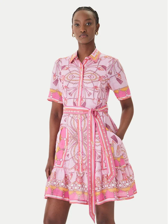 Hale Bob Sukienka letnia with linen Aula 61SG670A Różowy Regular Fit