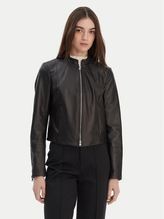 HUGO Kurtka skórzana Lasari 50555743 Czarny Regular Fit